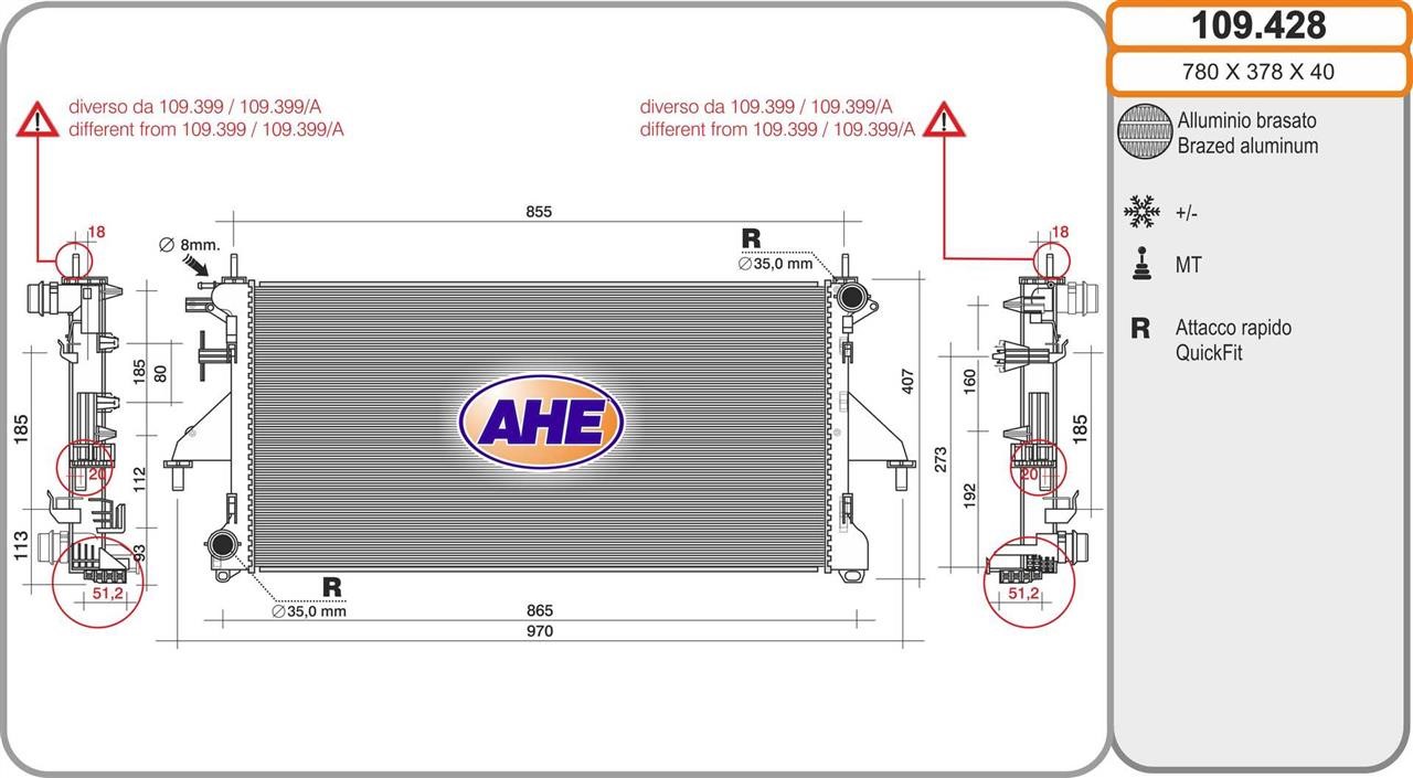 AHE 109.428 Radiator, engine cooling 109428