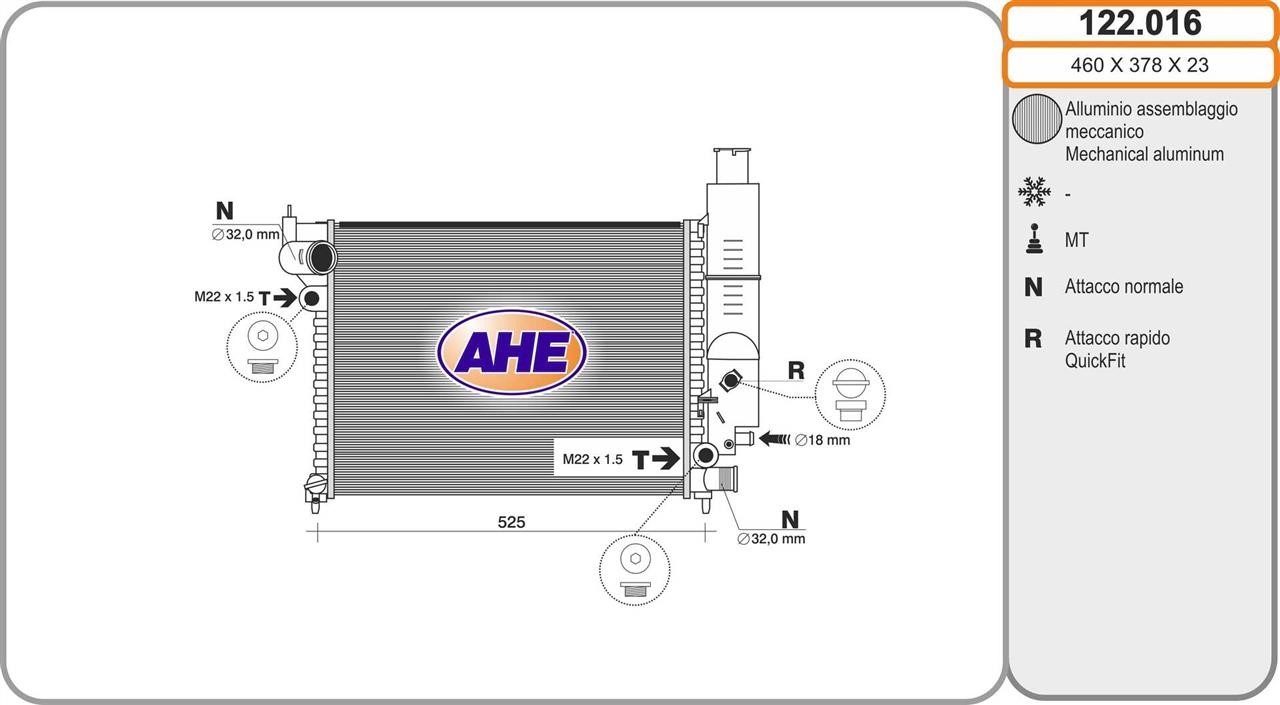 AHE 122.016 Radiator, engine cooling 122016