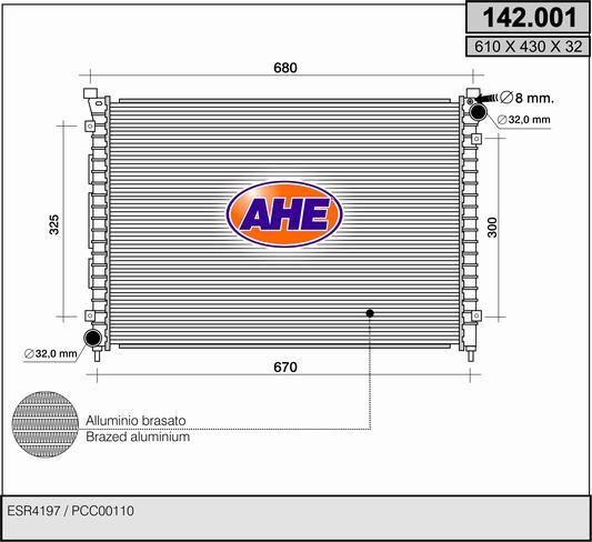 AHE 142.001 Radiator, engine cooling 142001