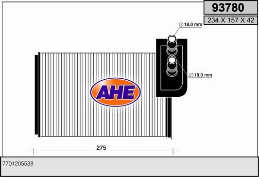 AHE 93780 Heat exchanger, interior heating 93780