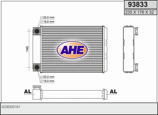 AHE 93833 Heat exchanger, interior heating 93833