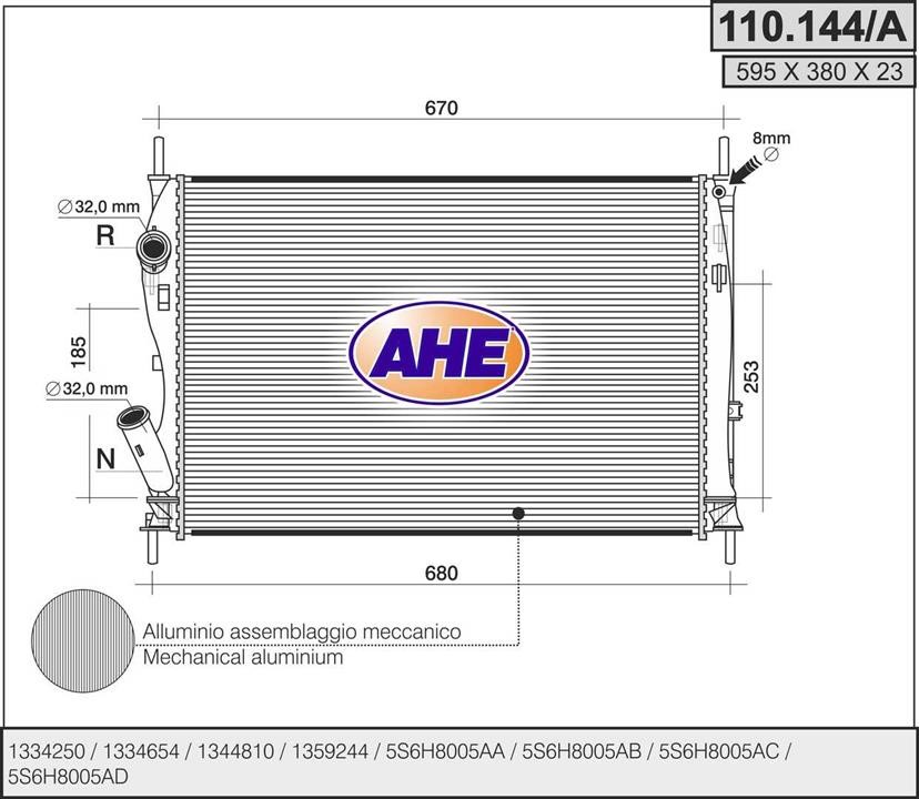 AHE 110.144/A Radiator, engine cooling 110144A