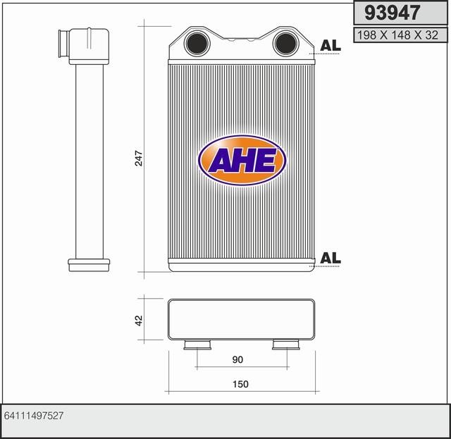 AHE 93947 Heat exchanger, interior heating 93947