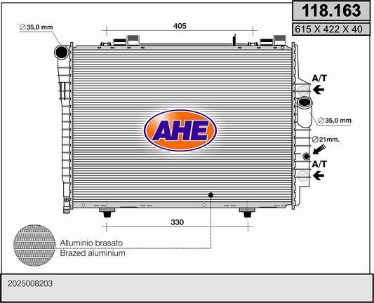 AHE 118.163 Radiator, engine cooling 118163