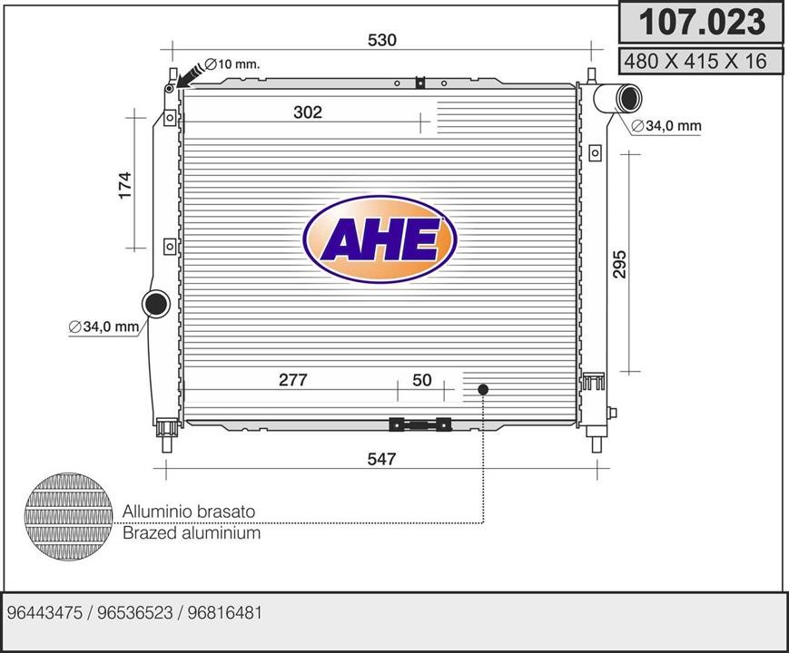 AHE 107.023 Radiator, engine cooling 107023