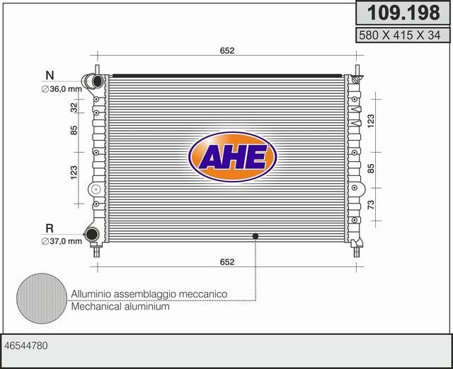 AHE 109.198 Radiator, engine cooling 109198