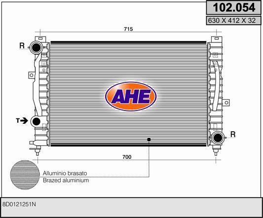 AHE 102.054 Radiator, engine cooling 102054
