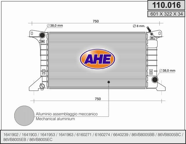 AHE 110.016 Radiator, engine cooling 110016