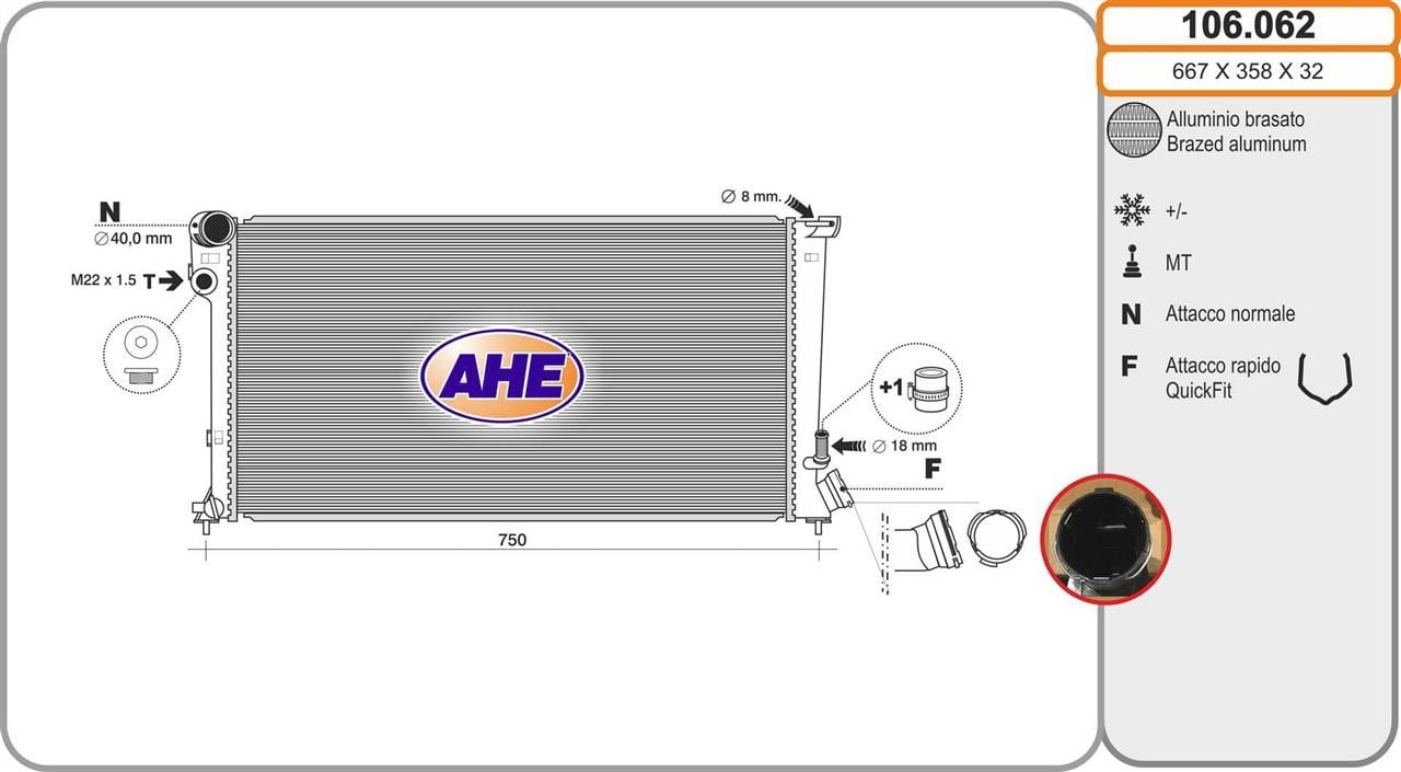AHE 106.062 Radiator, engine cooling 106062