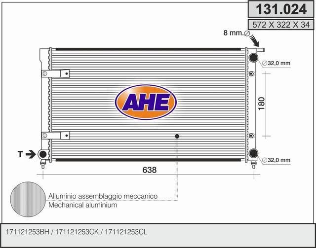 AHE 131.024 Radiator, engine cooling 131024