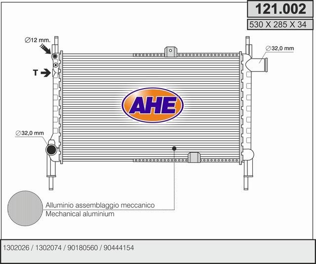 AHE 121.002 Radiator, engine cooling 121002