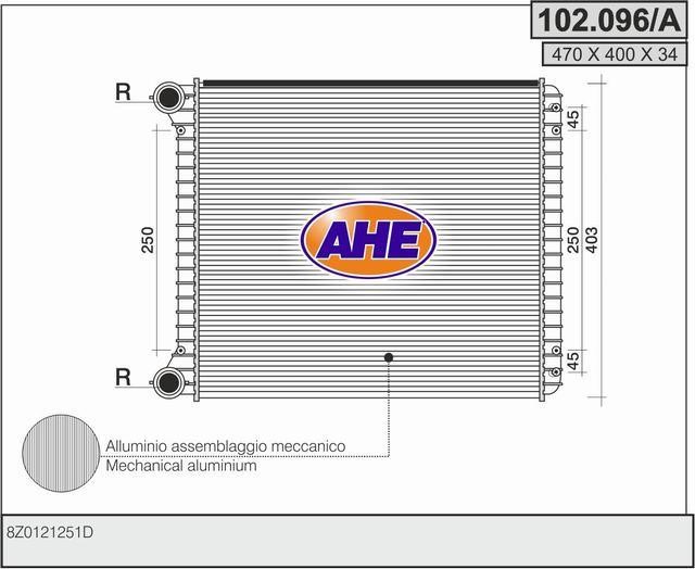 AHE 102.096/A Radiator, engine cooling 102096A