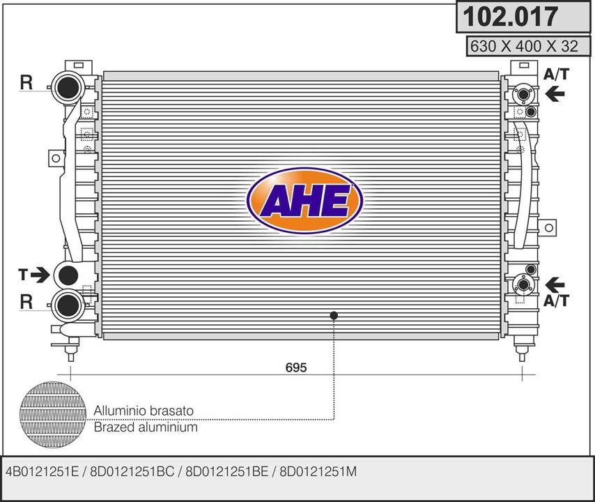 AHE 102.017 Radiator, engine cooling 102017