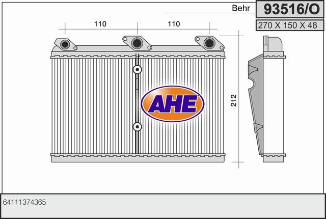 AHE 93516/O Heat exchanger, interior heating 93516O