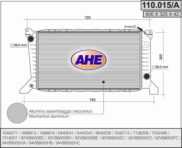 AHE 110.015/A Radiator, engine cooling 110015A