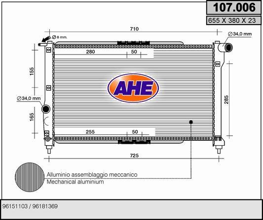 AHE 107.006 Radiator, engine cooling 107006