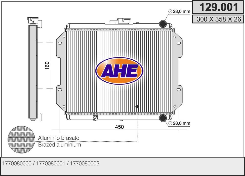 AHE 129.001 Radiator, engine cooling 129001