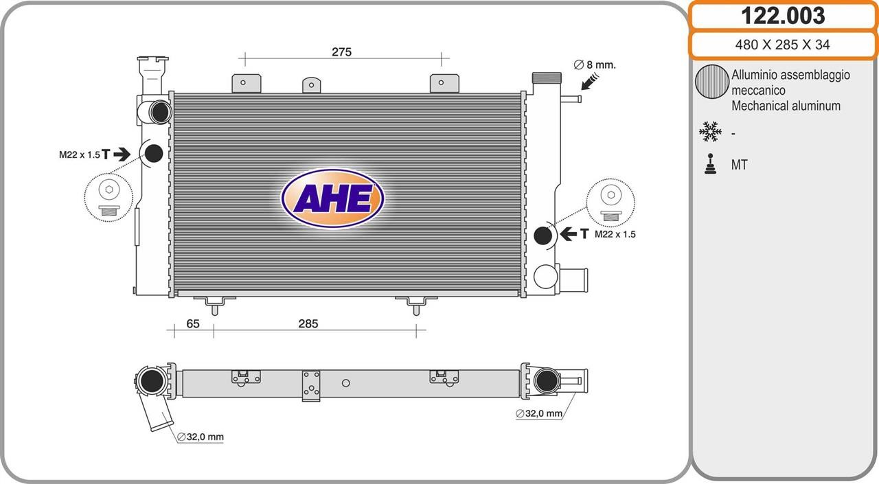 AHE 122.003 Radiator, engine cooling 122003