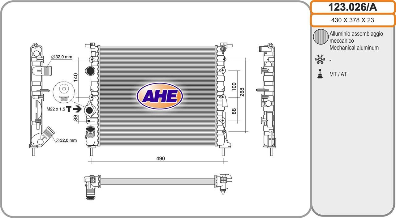 AHE 123.026/A Radiator, engine cooling 123026A