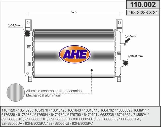 AHE 110.002 Radiator, engine cooling 110002