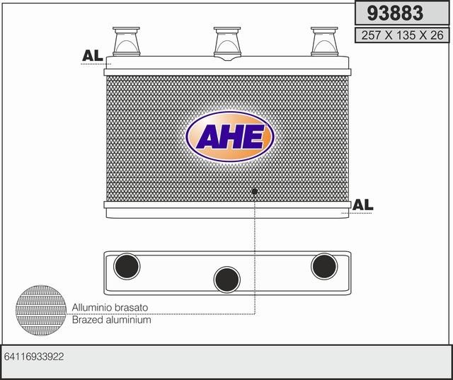 AHE 93883 Heat exchanger, interior heating 93883