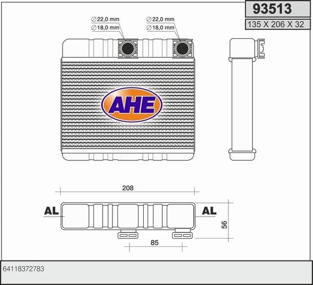 AHE 93513 Heat exchanger, interior heating 93513