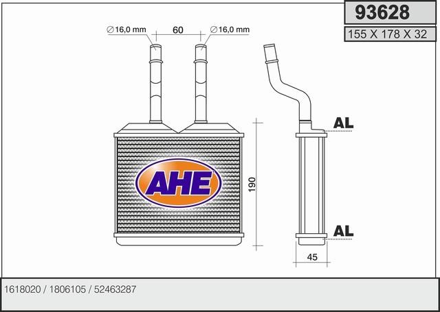 AHE 93628 Heat exchanger, interior heating 93628