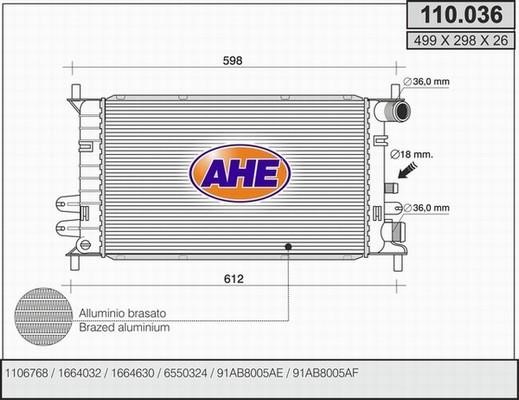 AHE 110.036 Radiator, engine cooling 110036