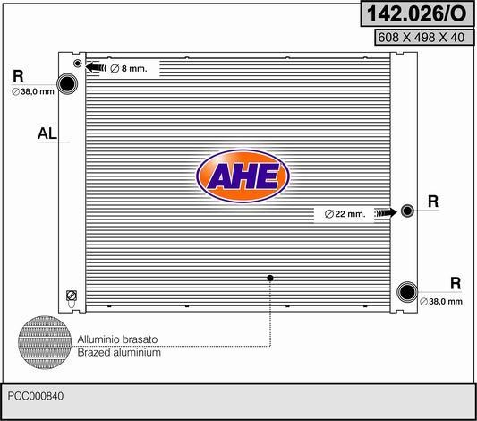 AHE 142.026/O Radiator, engine cooling 142026O