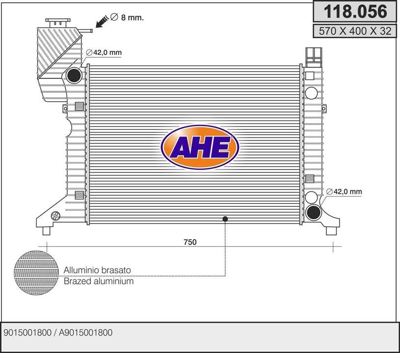 AHE 118.056 Radiator, engine cooling 118056