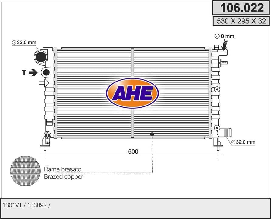 AHE 106.022 Radiator, engine cooling 106022