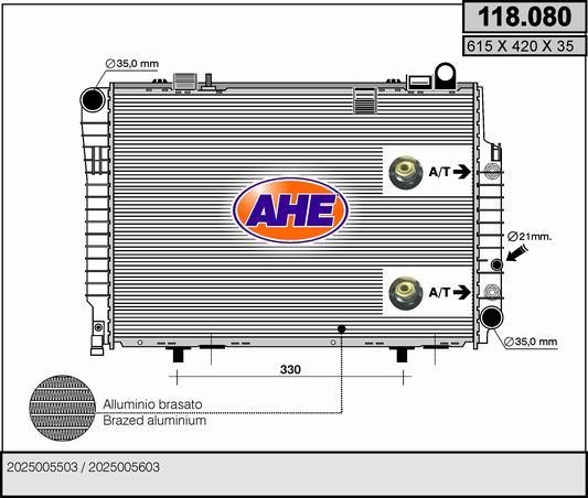AHE 118.080 Radiator, engine cooling 118080