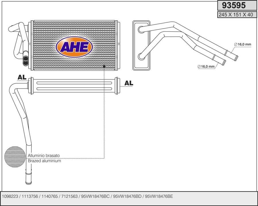 AHE 93595 Heat exchanger, interior heating 93595