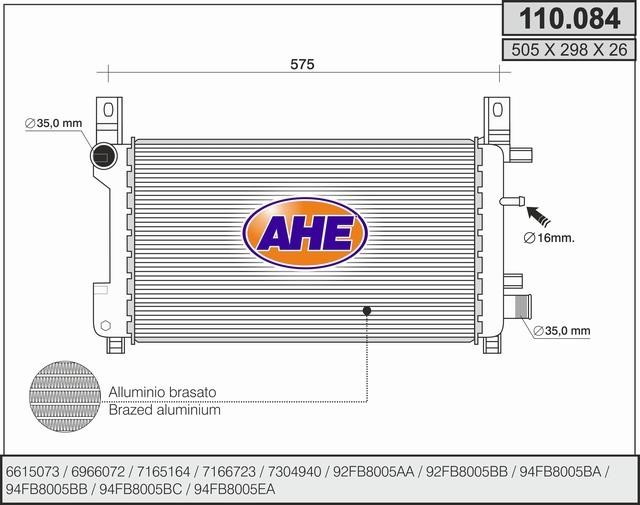AHE 110.084 Radiator, engine cooling 110084