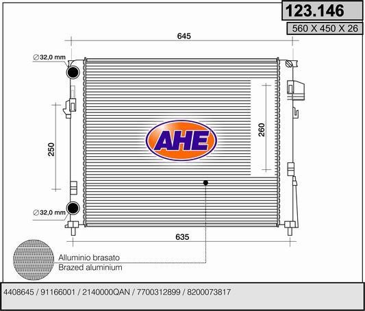 AHE 123.146 Radiator, engine cooling 123146