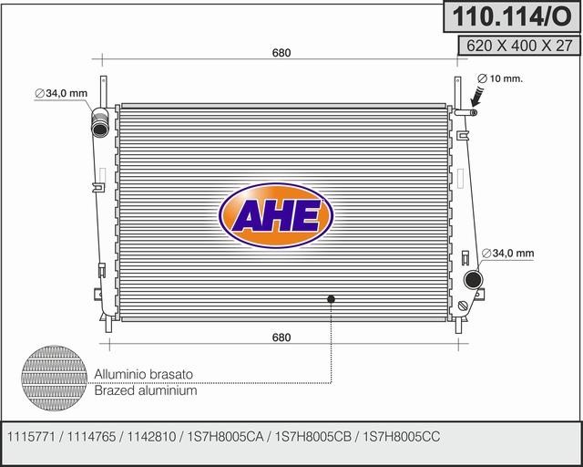 AHE 110.114/O Radiator, engine cooling 110114O