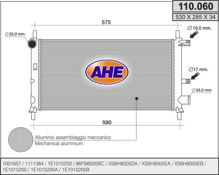 AHE 110.060 Radiator, engine cooling 110060