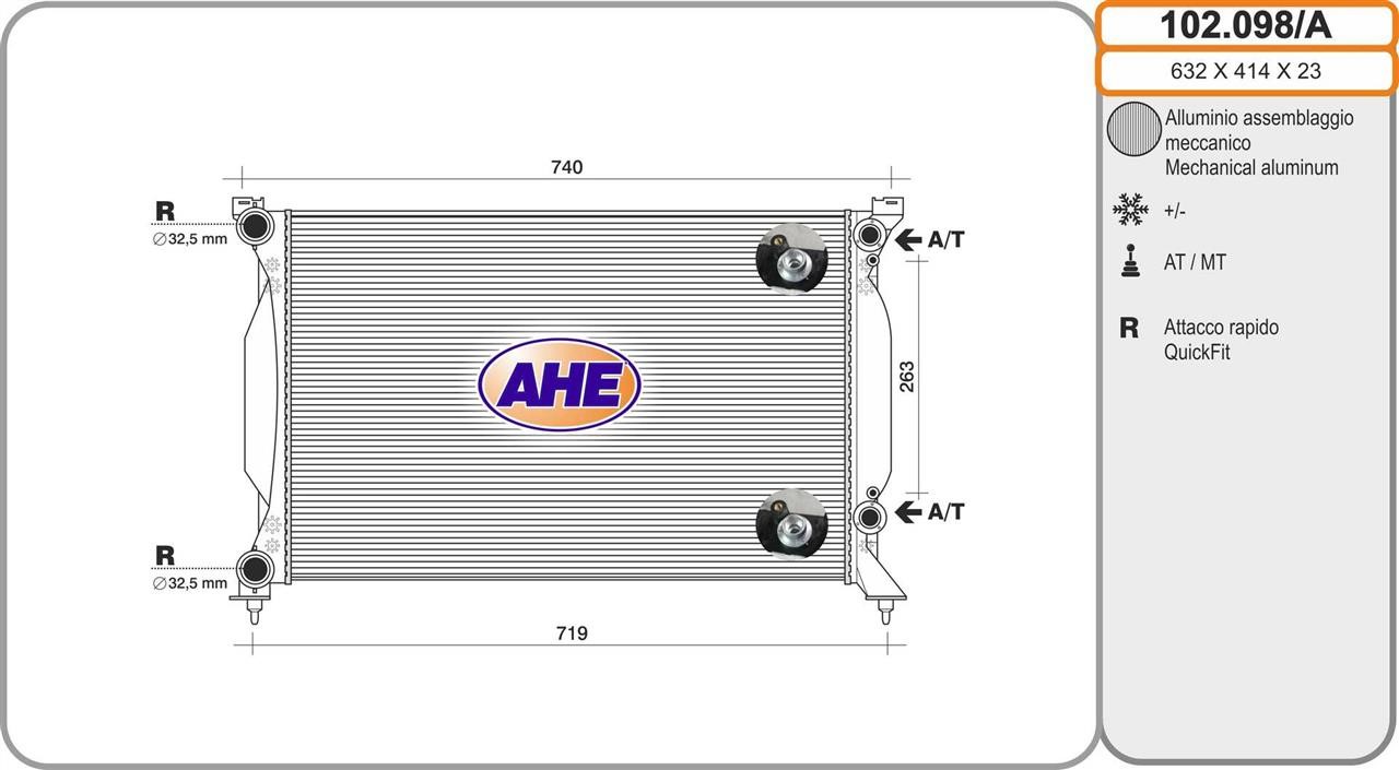 AHE 102.098/A Radiator, engine cooling 102098A