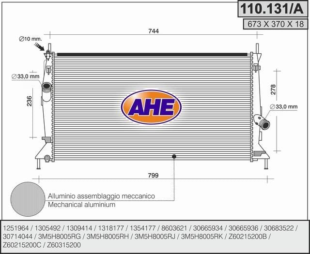 AHE 110.131/A Radiator, engine cooling 110131A