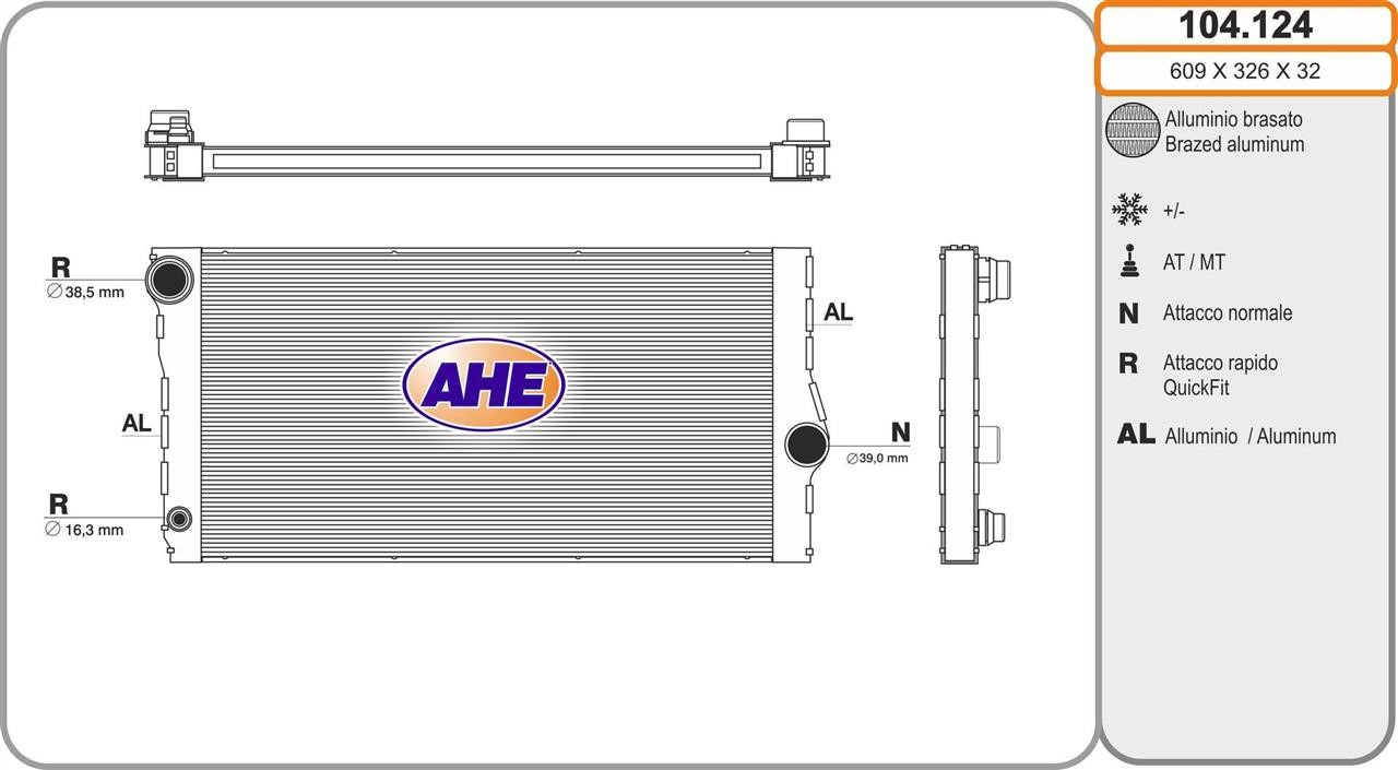 AHE 104124 Radiator, engine cooling 104124