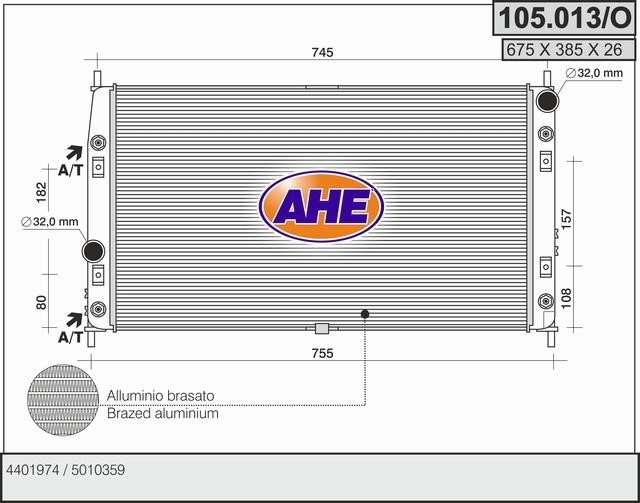 AHE 105.013/O Radiator, engine cooling 105013O