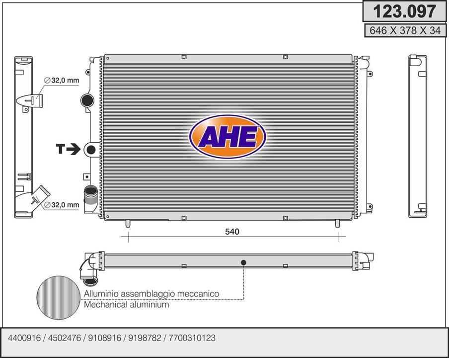 AHE 123097 Radiator, engine cooling 123097