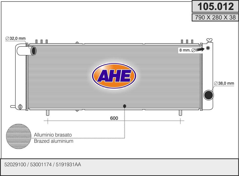 AHE 105.012 Radiator, engine cooling 105012