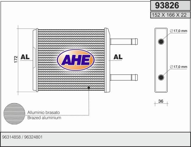 AHE 93826 Heat exchanger, interior heating 93826