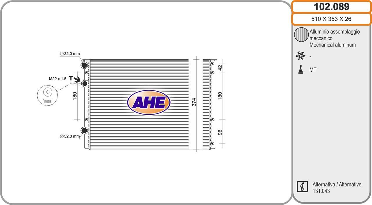 AHE 102.089 Radiator, engine cooling 102089