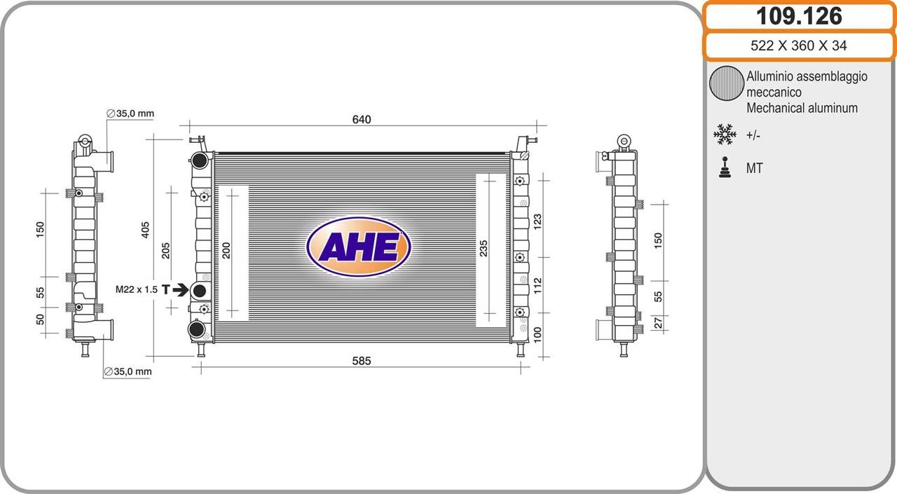 AHE 109.126 Radiator, engine cooling 109126