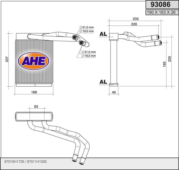 AHE 93086 Heat exchanger, interior heating 93086