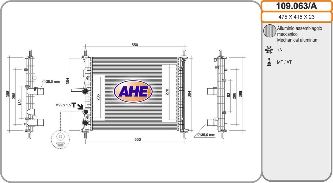 AHE 109.063/A Radiator, engine cooling 109063A