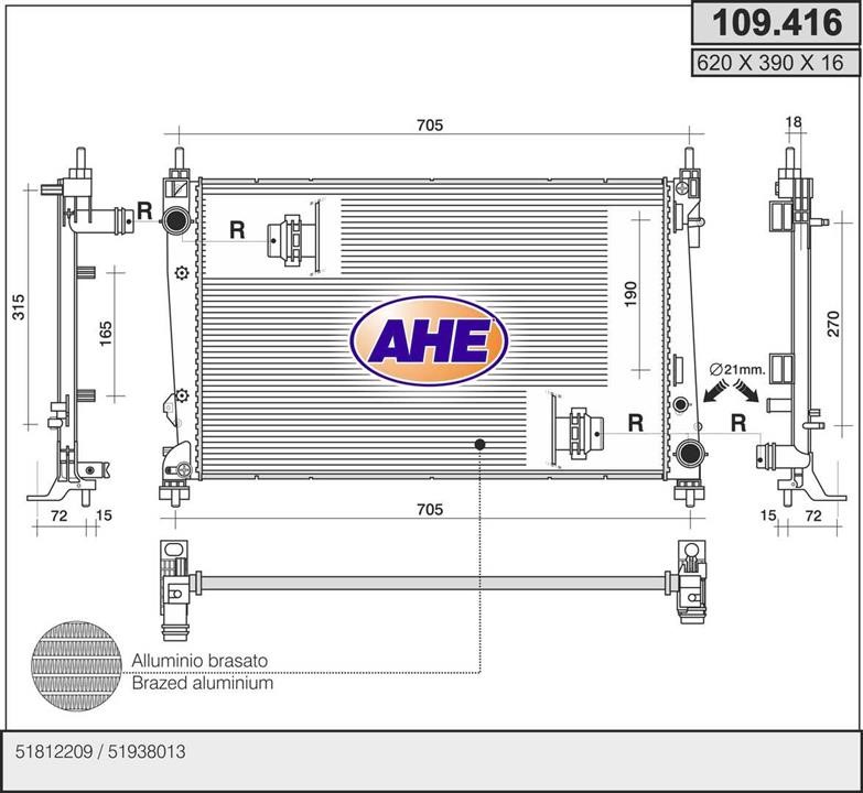 AHE 109.416 Radiator, engine cooling 109416