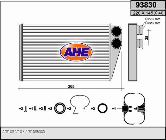 AHE 93830 Heat exchanger, interior heating 93830